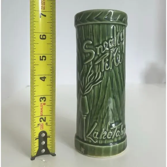Vintage Harvey's Lake Tahoe "Sneaky Tiki" Green Ceramic Drink Mug Cup - Picture 5 of 5